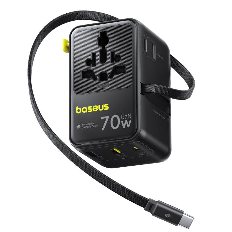 Punjač Mreže S USB-C Kabelom Baseus Travel EnerCore CG11, 70W, 2 x Utikač - 1 x USB-C - 2 x USB-A, Crni E0307E00