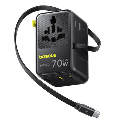 Punjač Mreže S USB-C Kabelom Baseus Travel EnerCore CG11, 70W, 2 x Utikač - 1 x USB-C - 2 x USB-A, Crni E0307E00