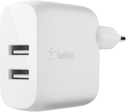 Mrežni punjač s USB-C kabelom Belkin BoostCharge Dual, 24W, 2.4A, 2 x USB-A, Bijeli WCE001vf1MWH