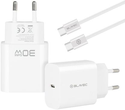 Mrežni punjač s USB-C kabelom Blavec BC-14, 30 W, 3 A, 1 × USB-C, bijeli