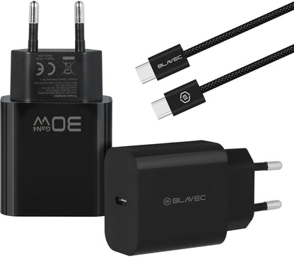 Mrežni punjač s USB-C kabelom Blavec BC-14, 30 W, 3 A, 1 × USB-C, crni