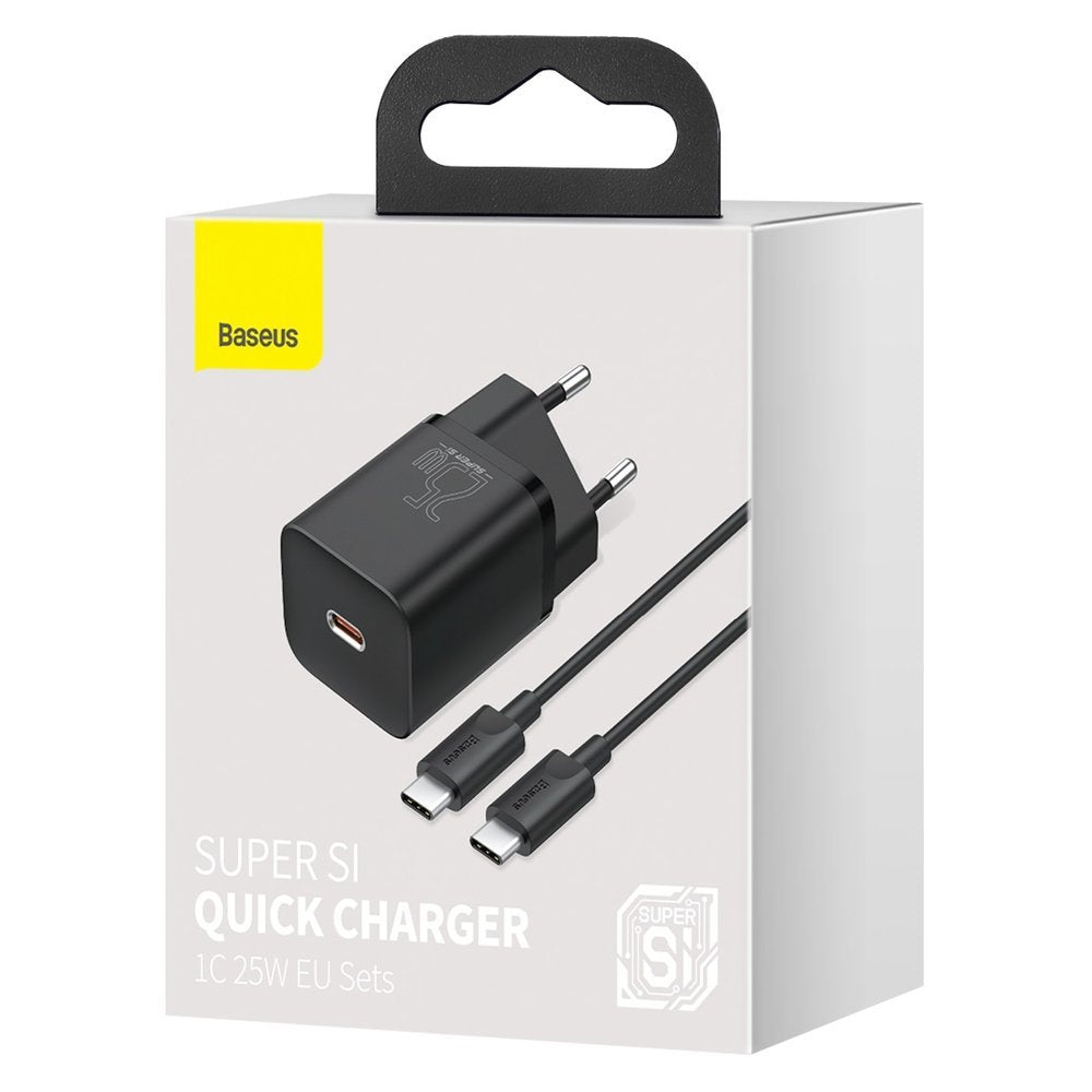Punjač za mrežu s USB-C kabelom Baseus Super Si, 25W, 3A, 1 x USB-C, crni TZCCSUP-L01
