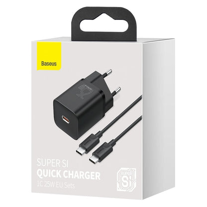 Punjač za mrežu s USB-C kabelom Baseus Super Si, 25W, 3A, 1 x USB-C, crni TZCCSUP-L01