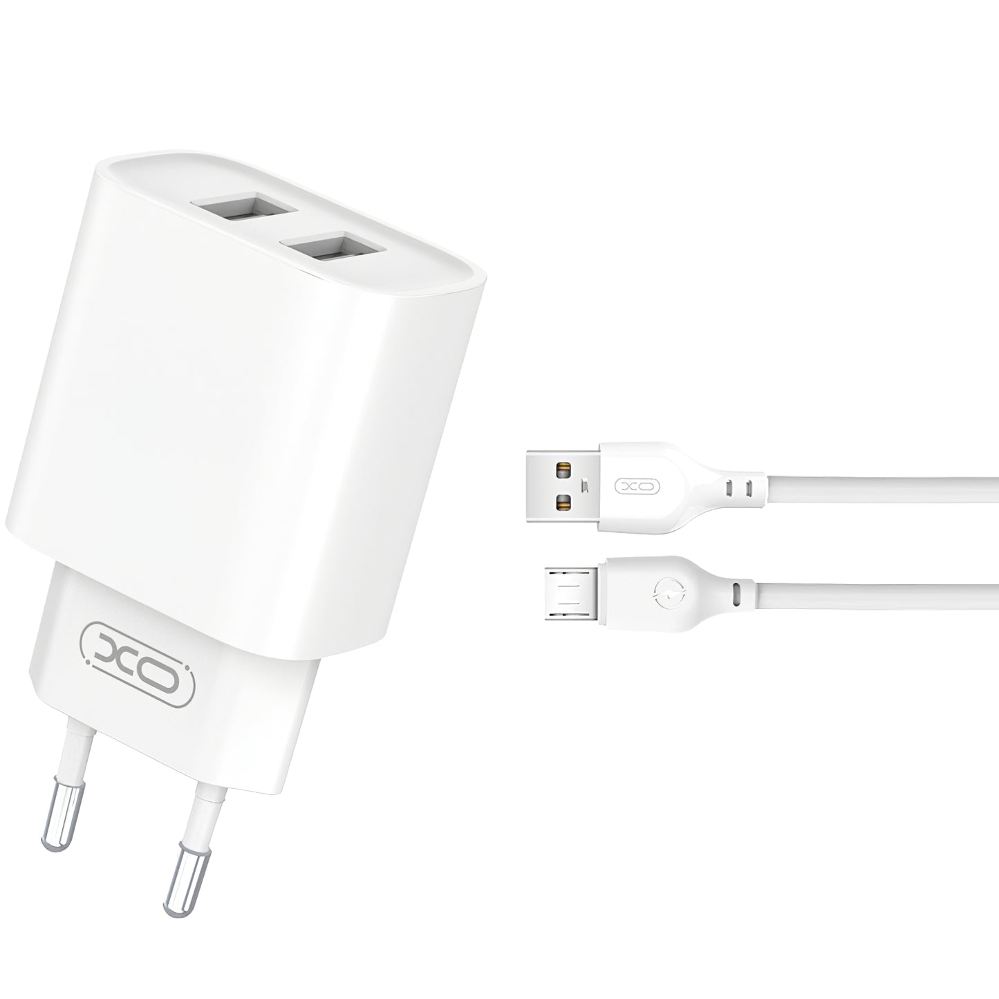 Punjač za mrežu s mikroUSB kabelom XO Design CE02C, 10.5W, 2.1A, 2 x USB-A, Bijeli