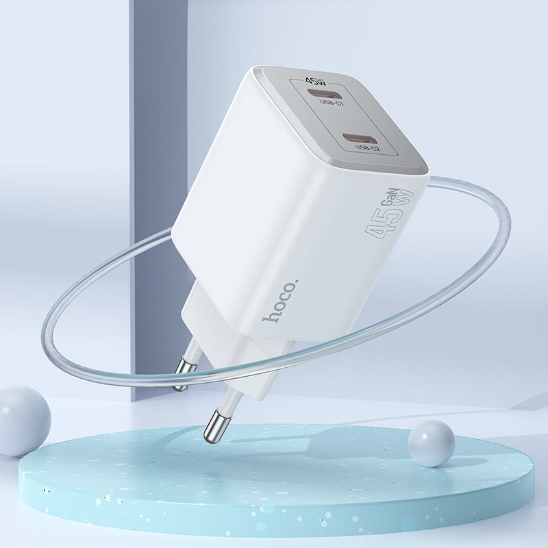 Mrežni punjač s Lightning kabelom HOCO N42, 45W, 3A, 2 x USB-C, Bijeli