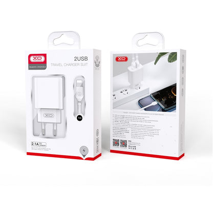 Mrežni punjač s USB-C kabelom XO Design BPCE02C, 10.5W, 2.1A, 2 x USB-A, Bijeli