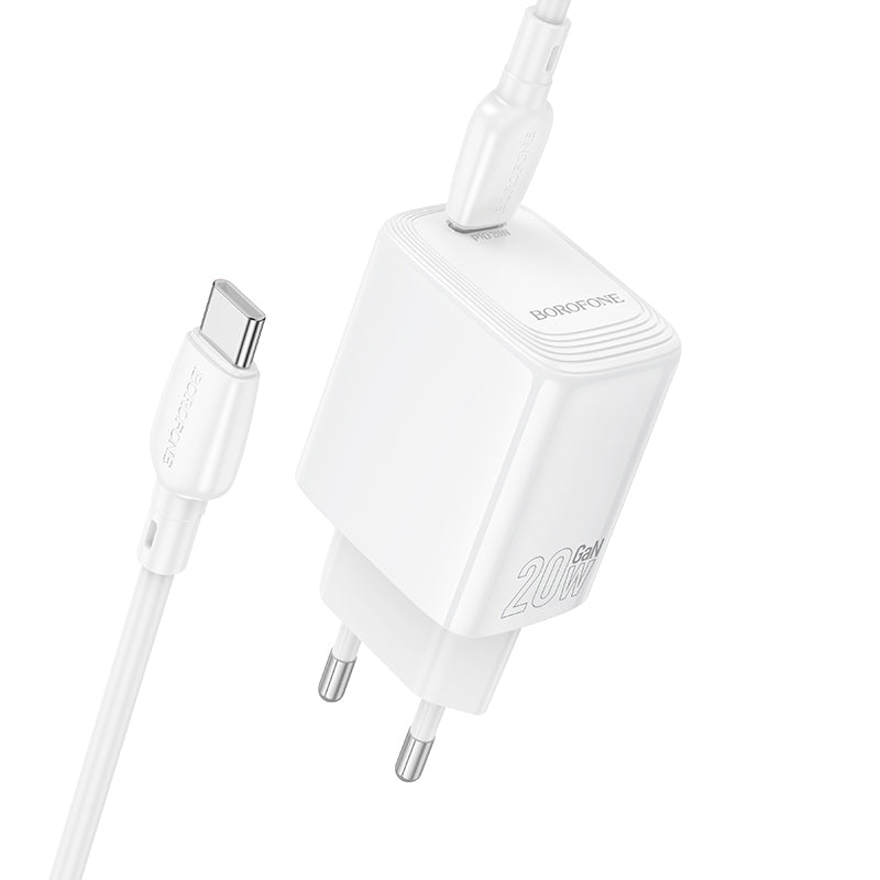 Punjač za mrežu s USB-C kabelom Borofone BN26 Fuente, 20W, 3A, 1 x USB-C, Bijeli