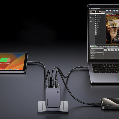 Punjač za mrežu s USB-C kabelom UGREEN X755 Nexode Pro, 65W, 3A, 1 x USB-A - 2 x USB-C, Sivi