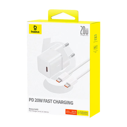 Punjač mreže s USB-C kabelom Baseus GaN5, 20W, 3A, 1 x USB-C, Bijeli P10110900213-01