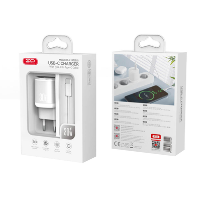 Punjač za mrežu s USB-C kabelom XO Design L150, 30W, 3A, 1 x USB-C, Bijeli