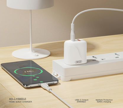 Punjač za mrežu s USB-C kabelom XO Design L158, 20W, 3A, 1 x USB-A - 1 x USB-C, Bijeli