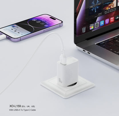 Punjač za mrežu s microUSB kabelom XO Design L159, 18W, 3A, 1 x USB-A, Bijeli