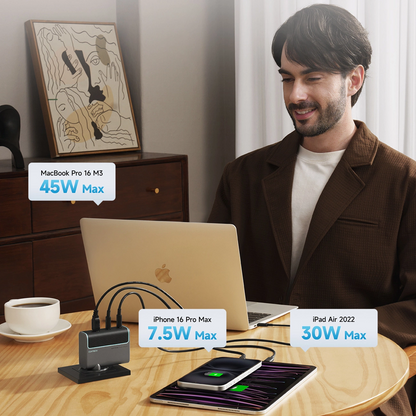Punjač za mrežu s USB-C kabelom Cuktech, 100W, 5A, 1 x USB-A - 2 x USB-C, Sivi CUKAD1003EUG