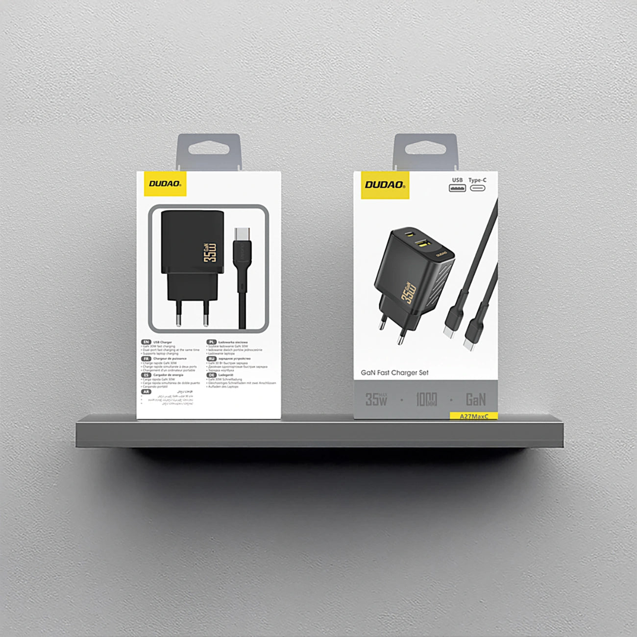 Punjač za mrežu s USB-C kabelom Dudao A27 Max, 35W, 1 x USB-A - 1 x USB-C, Crni