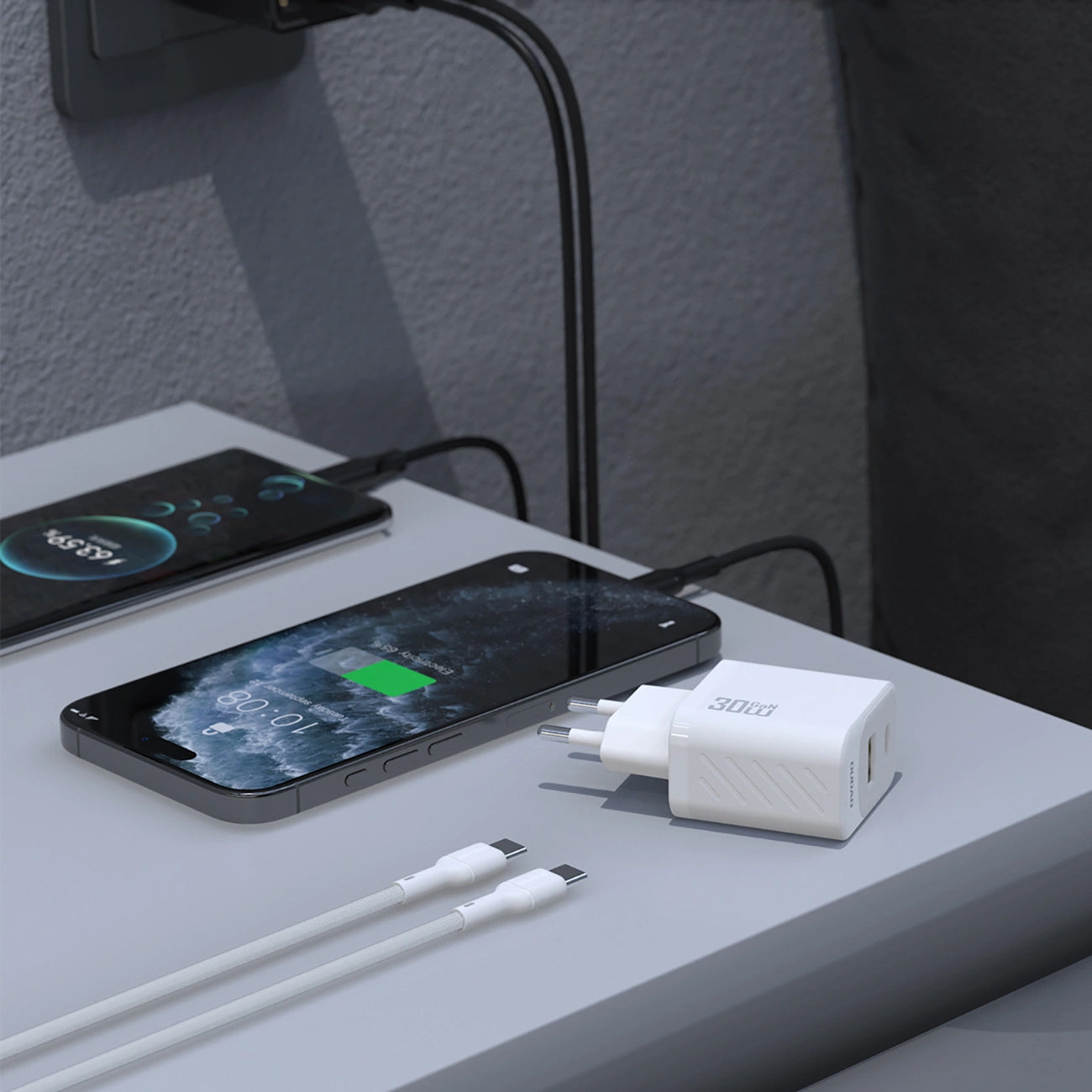 Punjač za mrežu s USB-C kabelom Dudao A27TCEU, 30W, 1 x USB-A - 1 x USB-C, Crni