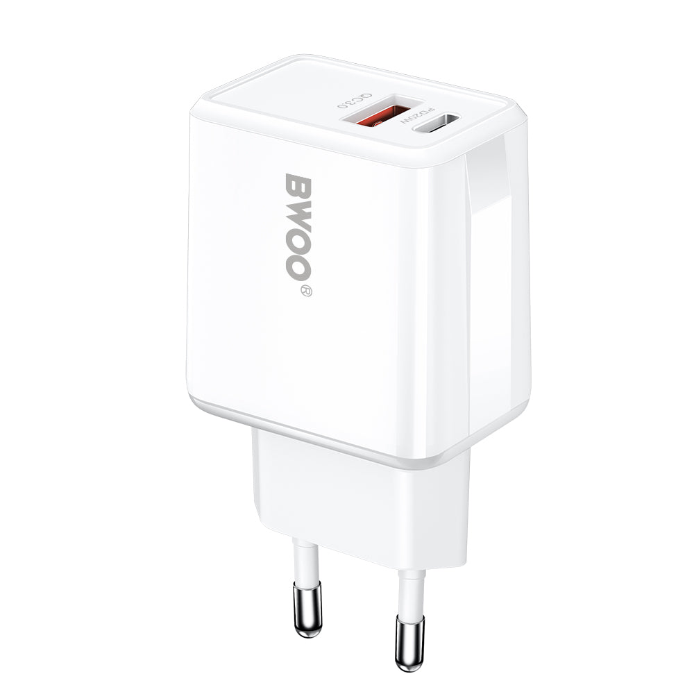 Punjač za mrežu s Lightning kabelom BWOO CDA182, 38W, 3A, 1 x USB-A - 1 x USB-C, Bijela