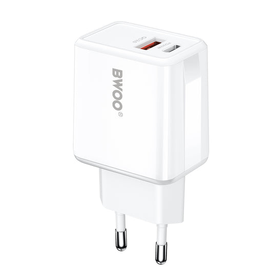 Punjač za mrežu s Lightning kabelom BWOO CDA182, 38W, 3A, 1 x USB-A - 1 x USB-C, Bijela