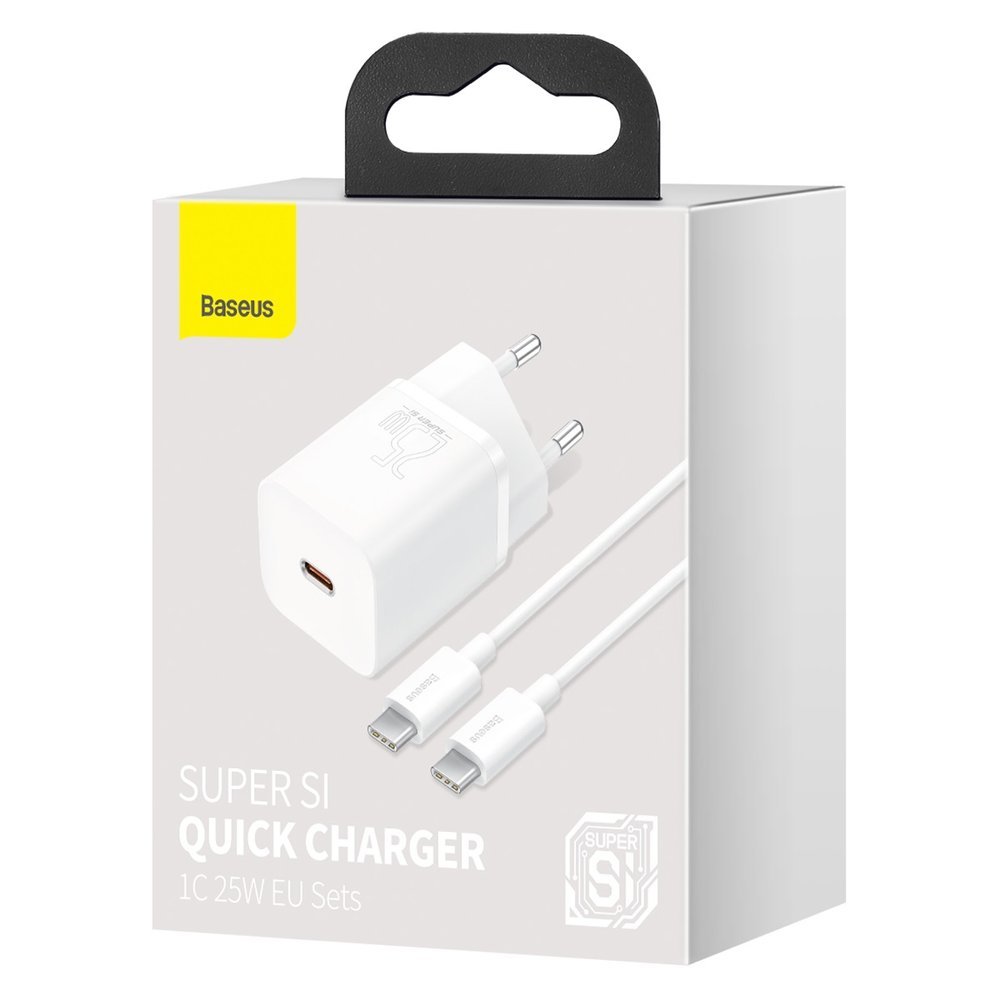 Punjač za mrežu s USB-C kabelom Baseus Super Si, 25W, 3A, 1 x USB-C, Bijeli TZCCSUP-L02