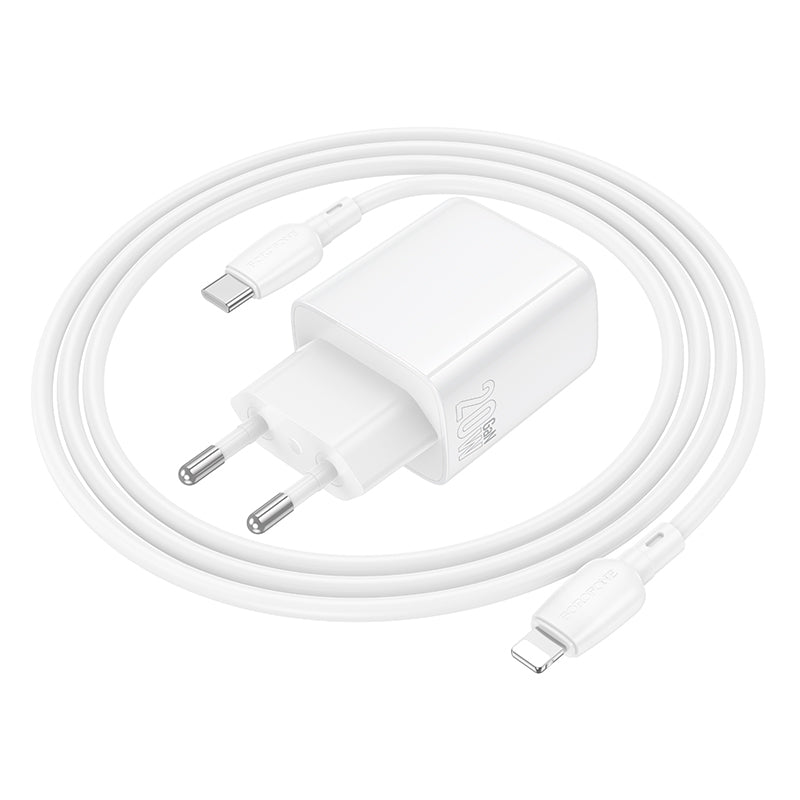 Punjač mreže s Lightning kabelom Borofone BN27 Fuente, 20W, 3A, 1 x USB-A - 1 x USB-C, Bijeli
