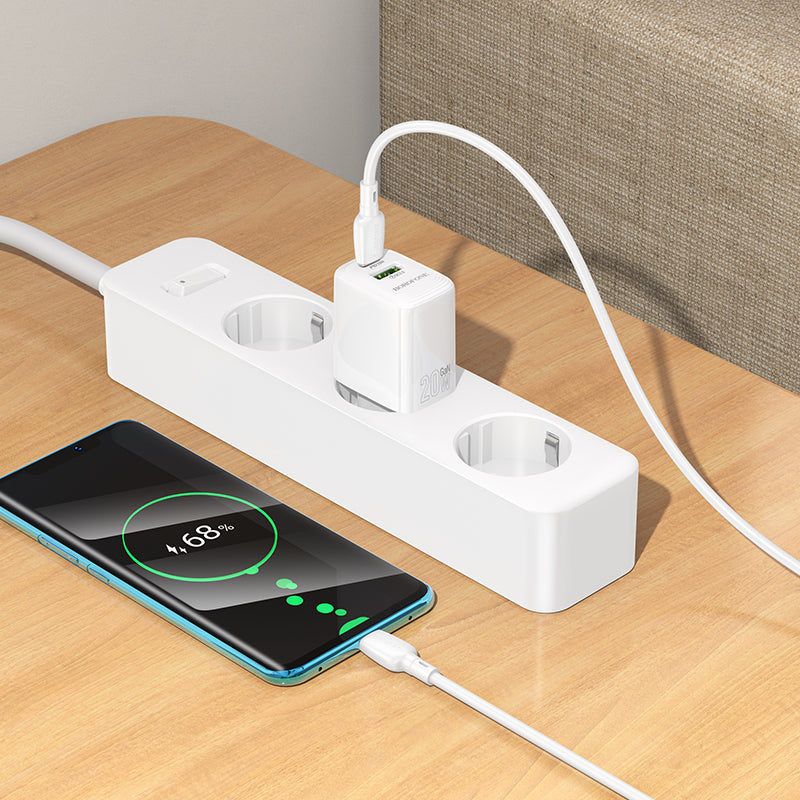 Mrežni punjač s USB-C kabelom Borofone BN27 Fuente, 20W, 3A, 1 x USB-A - 1 x USB-C, Bijeli
