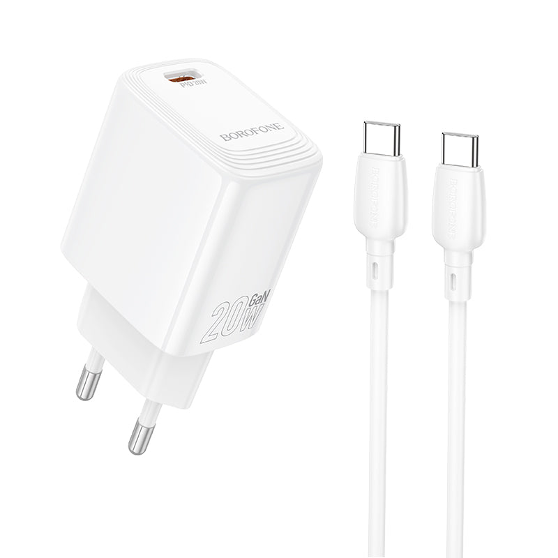 Punjač za mrežu s USB-C kabelom Borofone BN26 Fuente, 20W, 3A, 1 x USB-C, Bijeli