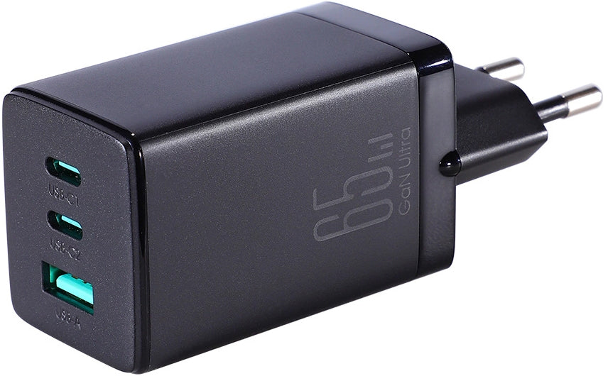 Punjač za mrežu s USB-C kabelom Joyroom TCG01, 65W, 3.25A, 1 x USB-A - 2 x USB-C, Crni