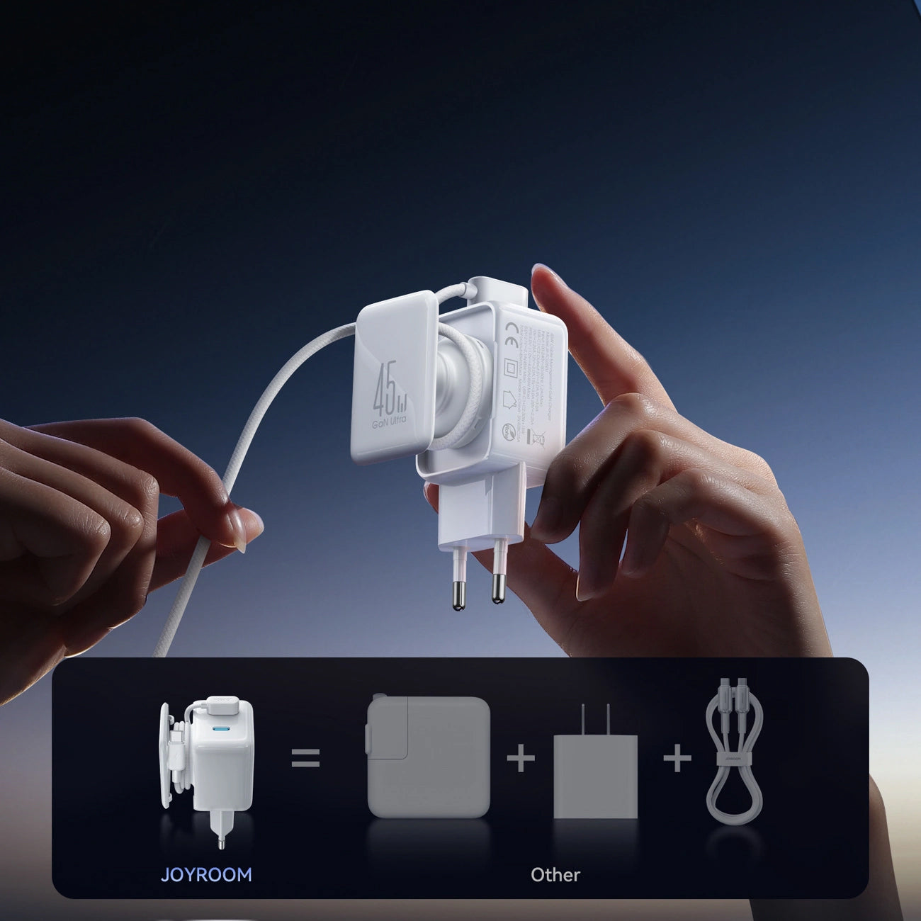 Mrežni punjač s USB-C kabelom Joyroom JR-TCL05, 45W, 3A, 2 x USB-C, Bijeli