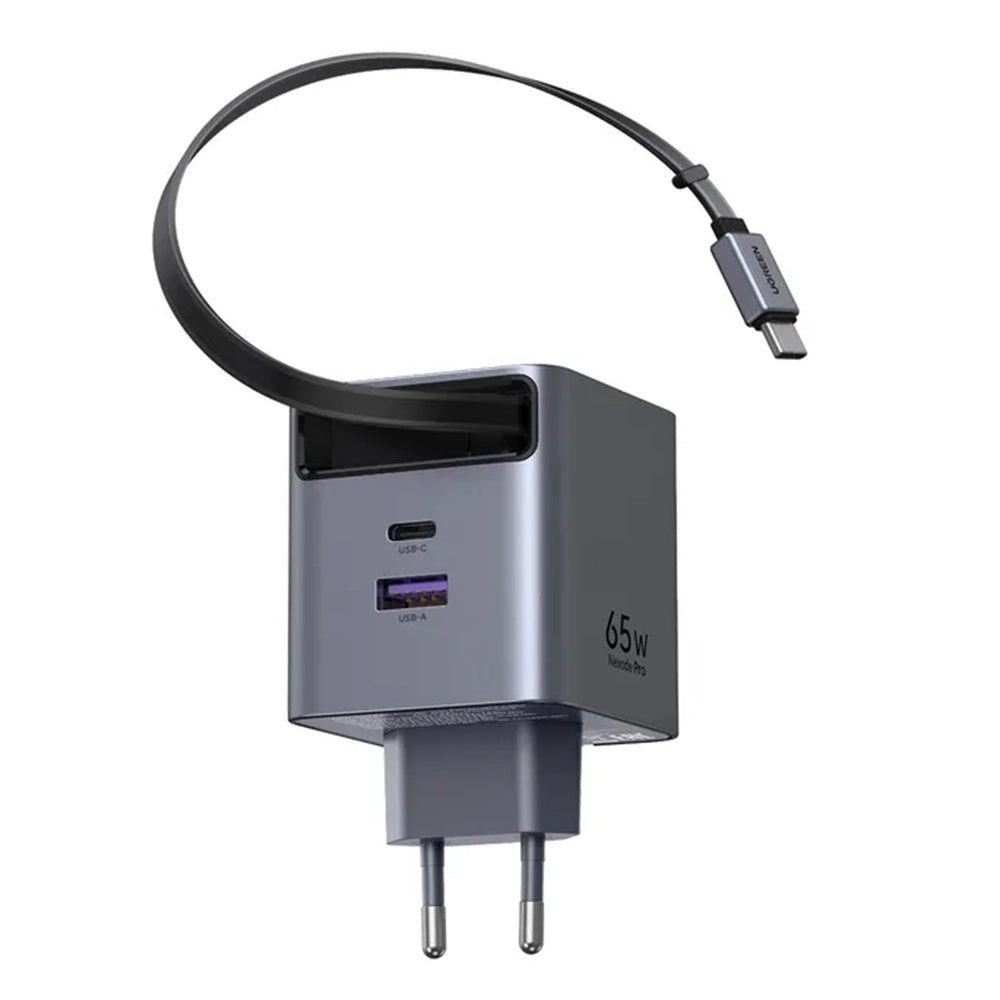 Punjač za mrežu s USB-C kabelom UGREEN X615, 65W, 3A, 1 x USB-A - 1 x USB-C, Sivi