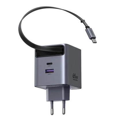 Punjač za mrežu s USB-C kabelom UGREEN X615, 65W, 3A, 1 x USB-A - 1 x USB-C, Sivi