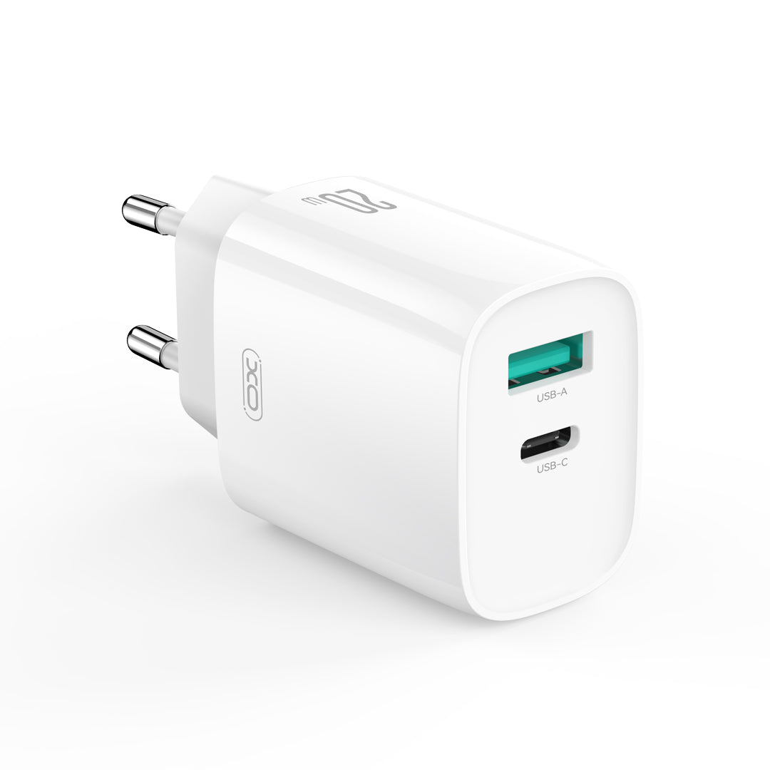Mrežni punjač s USB-C kabelom XO Design CE29, 20W, 3A, 1 x USB-A - 1 x USB-C, Bijeli