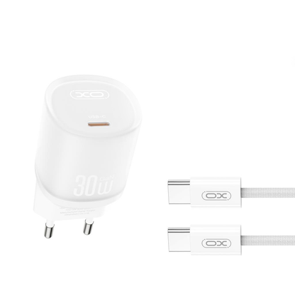 Punjač za mrežu s USB-C kabelom XO Design L150, 30W, 3A, 1 x USB-C, Bijeli