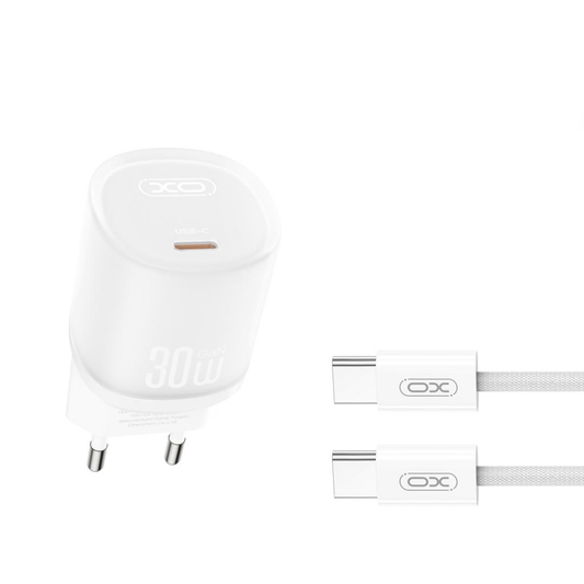Punjač za mrežu s USB-C kabelom XO Design L150, 30W, 3A, 1 x USB-C, Bijeli