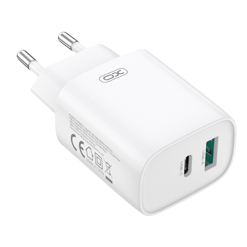 Punjač za mrežu s USB-C kabelom XO Design CE30, 30W, 3A, 1 x USB-A - 1 x USB-C, Bijeli