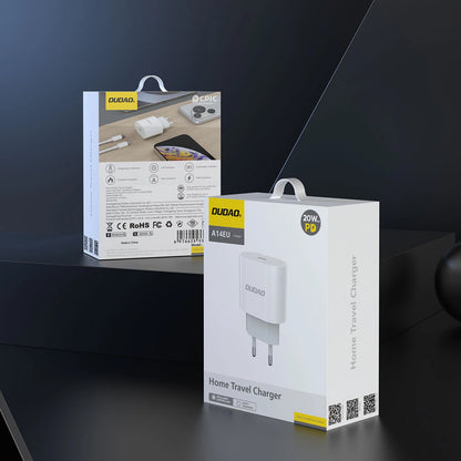 Punjač mreže s USB-C kabelom Dudao A14EUC, 20W, 3A, 1 x USB-C, Crni