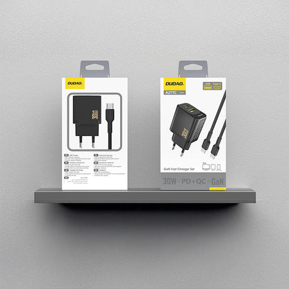 Punjač za mrežu s USB-C kabelom Dudao A27TCEU, 30W, 1 x USB-A - 1 x USB-C, Crni