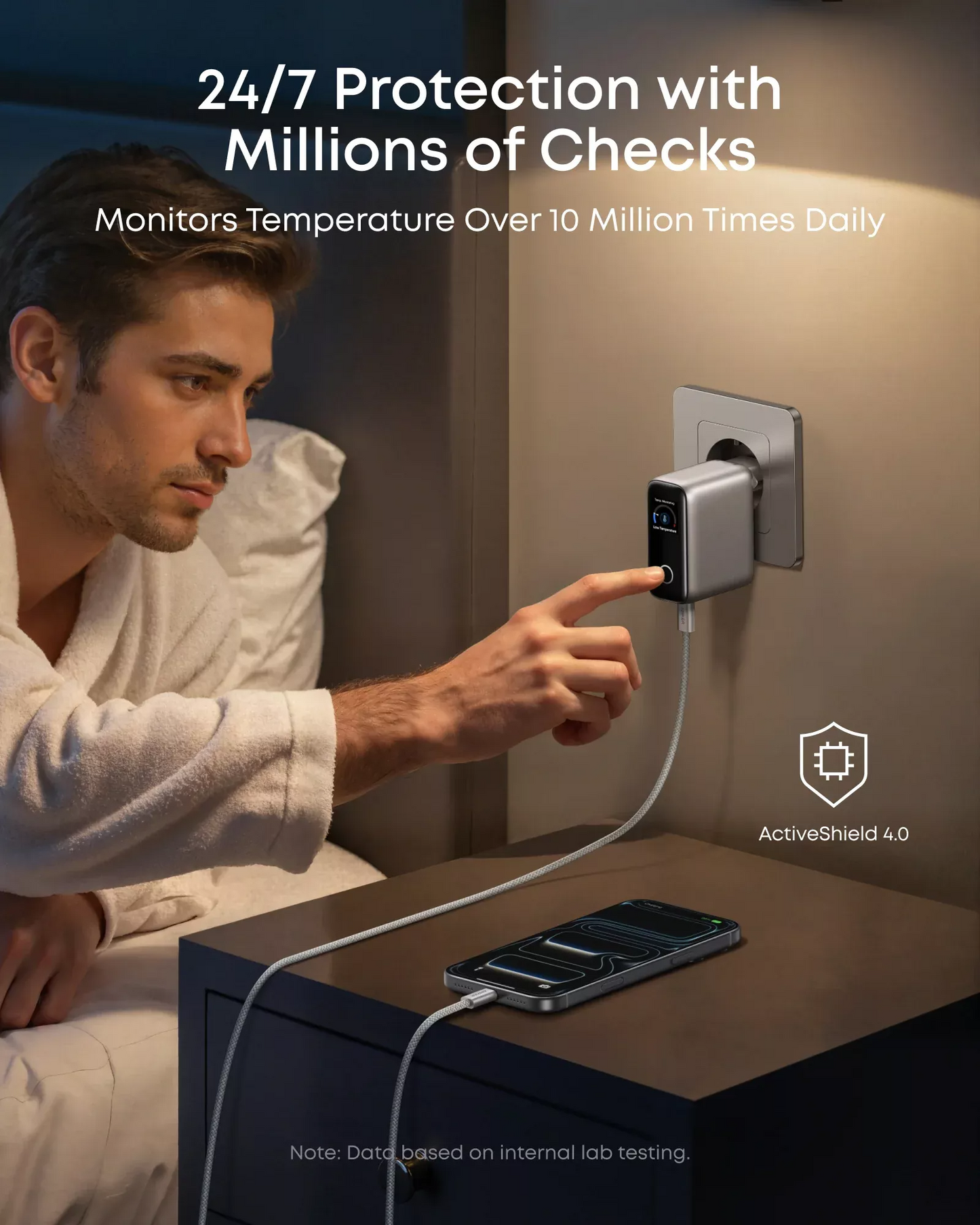 Punjač mreže s USB-C kabelom Anker Smart Display, 100W, 5A, 1 x USB-A - 2 x USB-C, Srebrni B121BG41