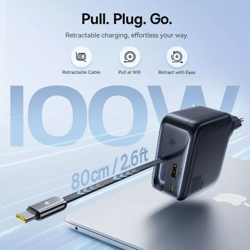 Punjač mreže s USB-C kabelom Baseus EnerCore CJ11, 100W, 1 x USB-A - 2 x USB-C, Crni E0120M00