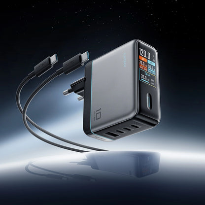Mrežni punjač s USB-C kabelom Cuktech AD1204U Display, 120W, 6A, 1 x USB-A - 2 x USB-C, Srebrni
