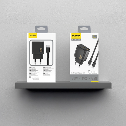 Mrežni punjač s USB-C kabelom Dudao A27PCEU, 30W, 3A, 1 x USB-C, Crna