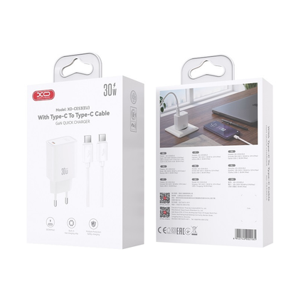 Mrežni punjač s USB-C kabelom XO Design CE53, 30 W, 3 A, 1 x USB-C, bijeli
