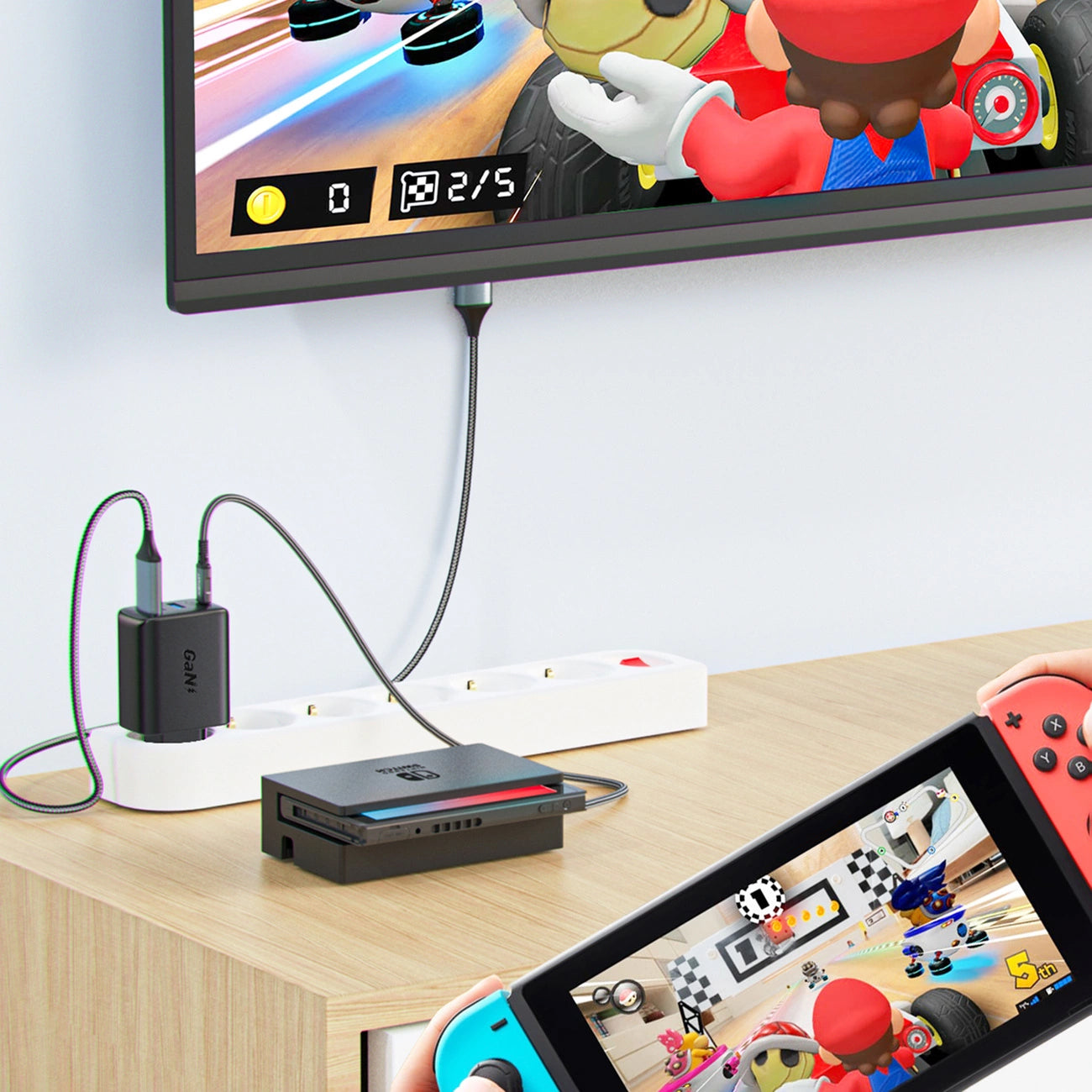 Punjač za mrežu s kabelom Acefast A17 Hub TV, 65W, 3A, 1 x HDMI - 1 x USB-A - 1 x USB-C, crni