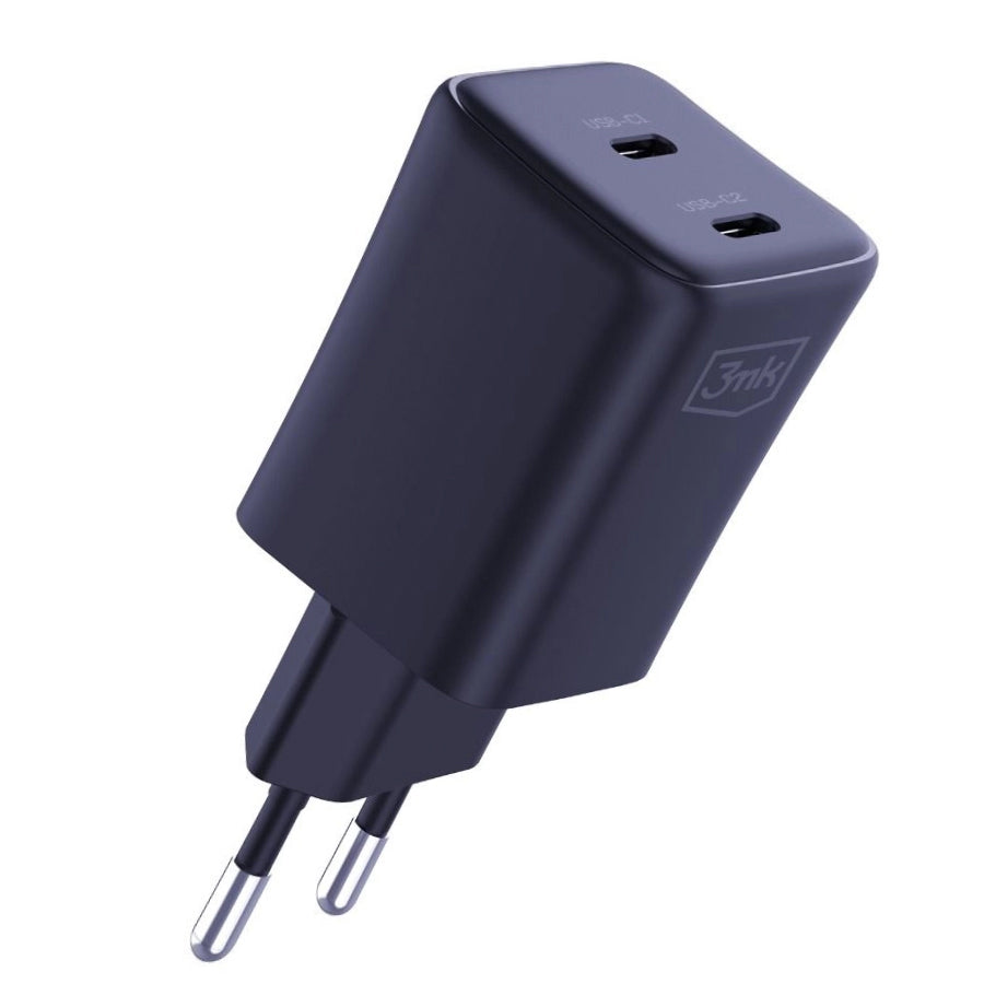 Mrežni punjač s USB-C kabelom 3MK HyperCharger, 45W, 3A, 2 x USB-C, crni