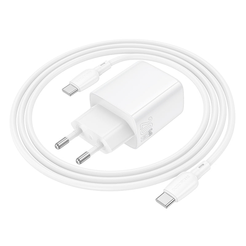 Mrežni punjač s USB-C kabelom Borofone BN27 Fuente, 20W, 3A, 1 x USB-A - 1 x USB-C, Bijeli