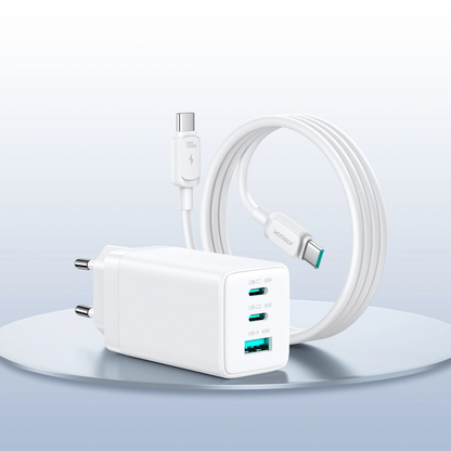 Mrežni punjač s USB-C kabelom Joyroom JR-TG10, 65W, 3.25A, 1 x USB-A - 2 x USB-C, Bijeli