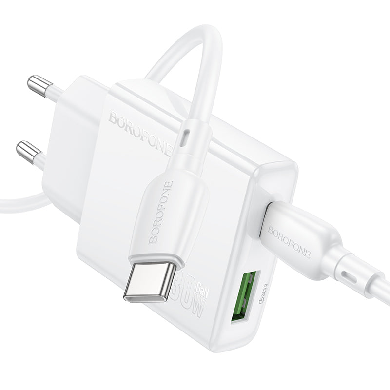 Mrežni punjač s USB-C kabelom Borofone BN25 Wish, 30W, 3A, 1 x USB-A - 1 x USB-C, bijeli