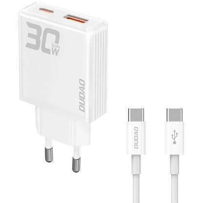 Mrežni punjač s USB-C kabelom Dudao A30EUT, 30W, 3A, 1 x USB-A - 1 x USB-C, Bijeli