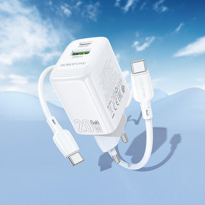 Mrežni punjač s USB-C kabelom Borofone BN27 Fuente, 20W, 3A, 1 x USB-A - 1 x USB-C, Bijeli