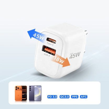 Punjač mreže s USB-C kabelom Tech-Protect NCA45W, 45W, 3A, 1 x USB-A - 1 x USB-C, Bijeli