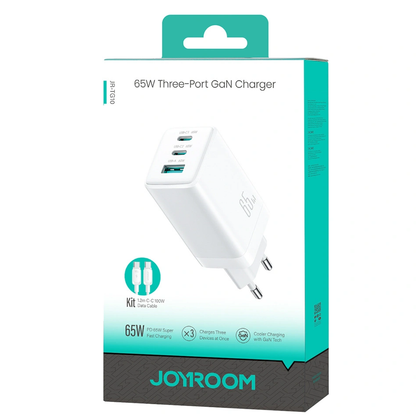 Mrežni punjač s USB-C kabelom Joyroom JR-TG10, 65W, 3.25A, 1 x USB-A - 2 x USB-C, Bijeli