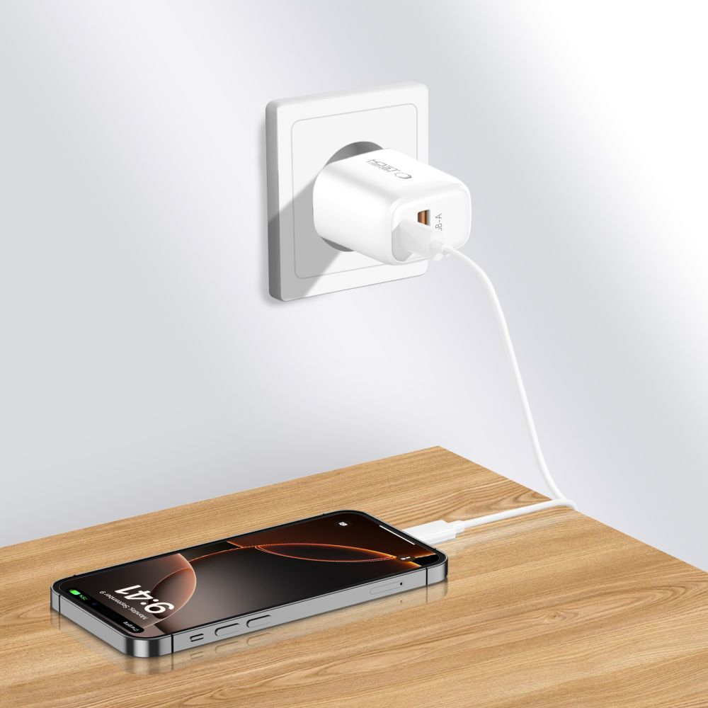 Punjač za mrežu s USB-C kabelom Tech-Protect NCA20, 20W, 3A, 1 x USB-A - 1 x USB-C, Bijela